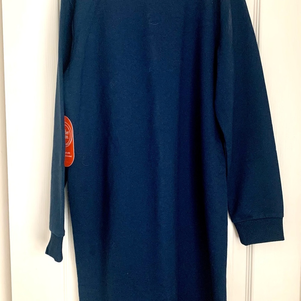 Girls navy blue sweatshirt dress with yellow smiley faces, size large 10-12 - Picture 2 of 3